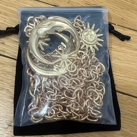 Celestial Crescent Moon Multi Layer Chain Statement Belt Metal Waist Belt Gold - Picture 12 of 13